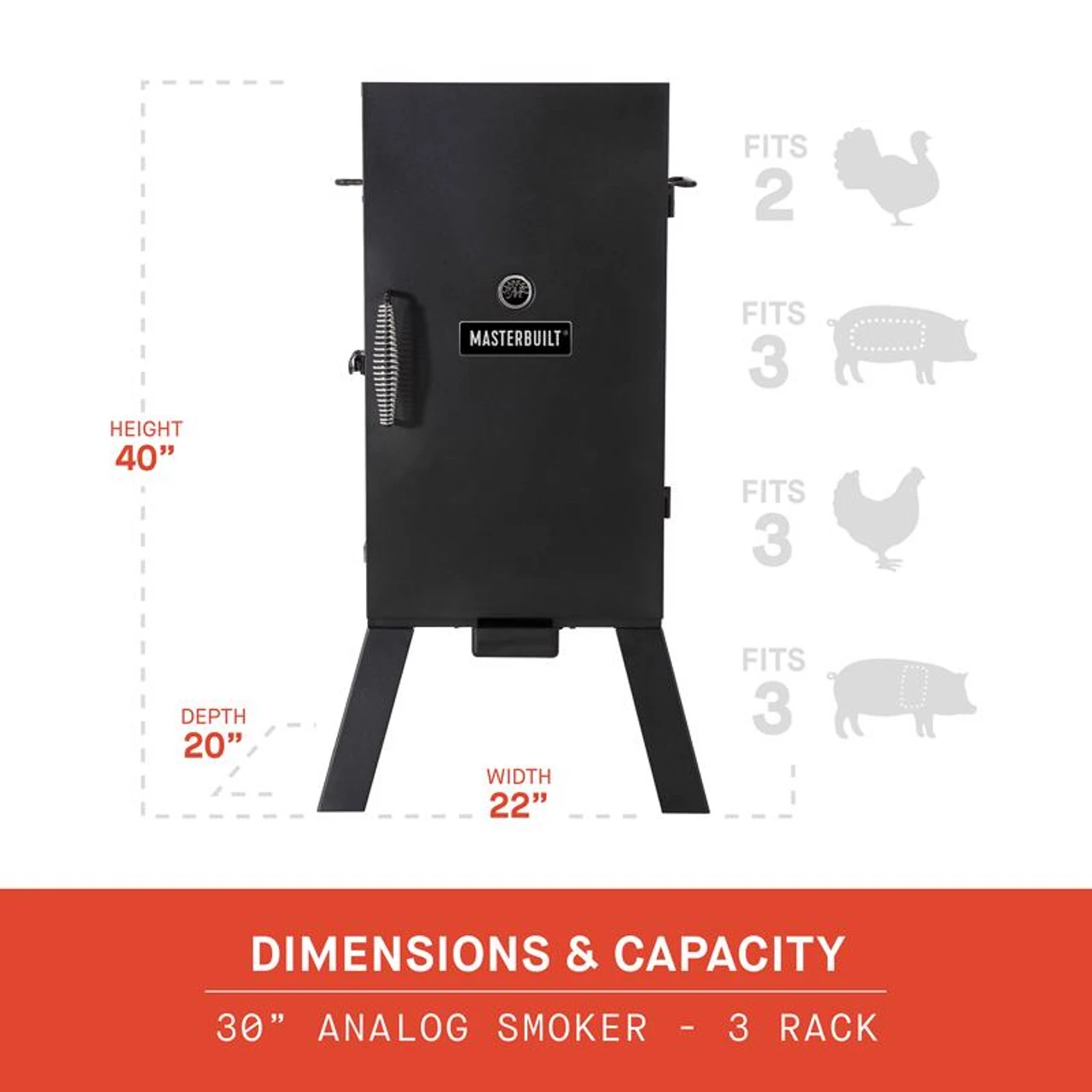 Masterbuilt Analog Wood Chips Vertical Smoker Black 2 Masterbuilt Analog Wood Chips Vertical Smoker Black - Image 2