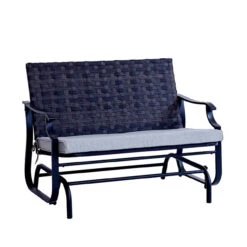 Living Accents Wicker Black Steel Frame Woven Bench