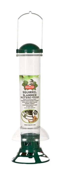 Perky-Pet Squirrel Slammer Wild Bird 3.5 Lb Metal/Plastic Bird Feeder 3 Ports