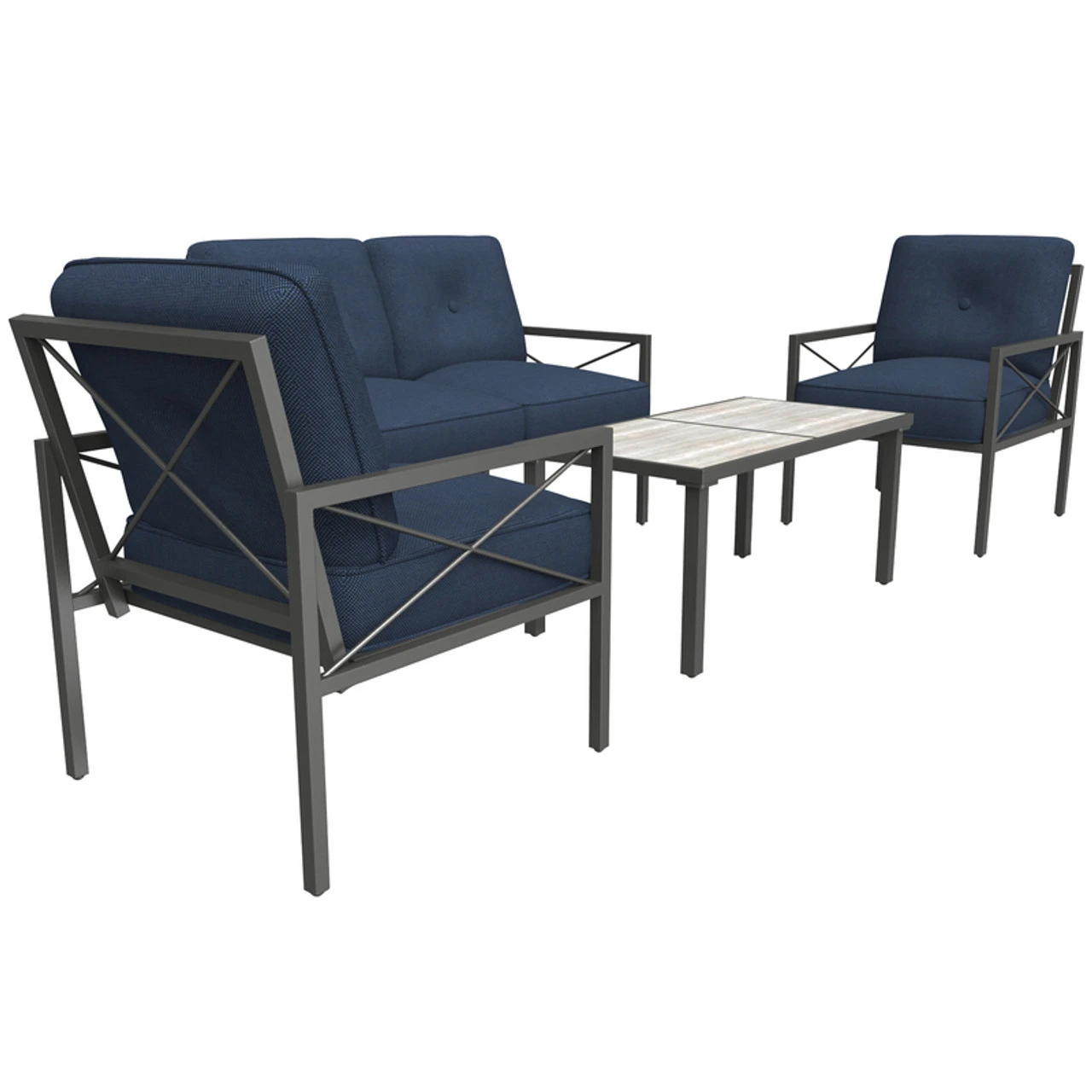 Living Accents Harrison 4 Pc Brown Steel Deep Seating Set Navy Blue 1 Living Accents Harrison 4 Pc Brown Steel Deep Seating Set Navy Blue