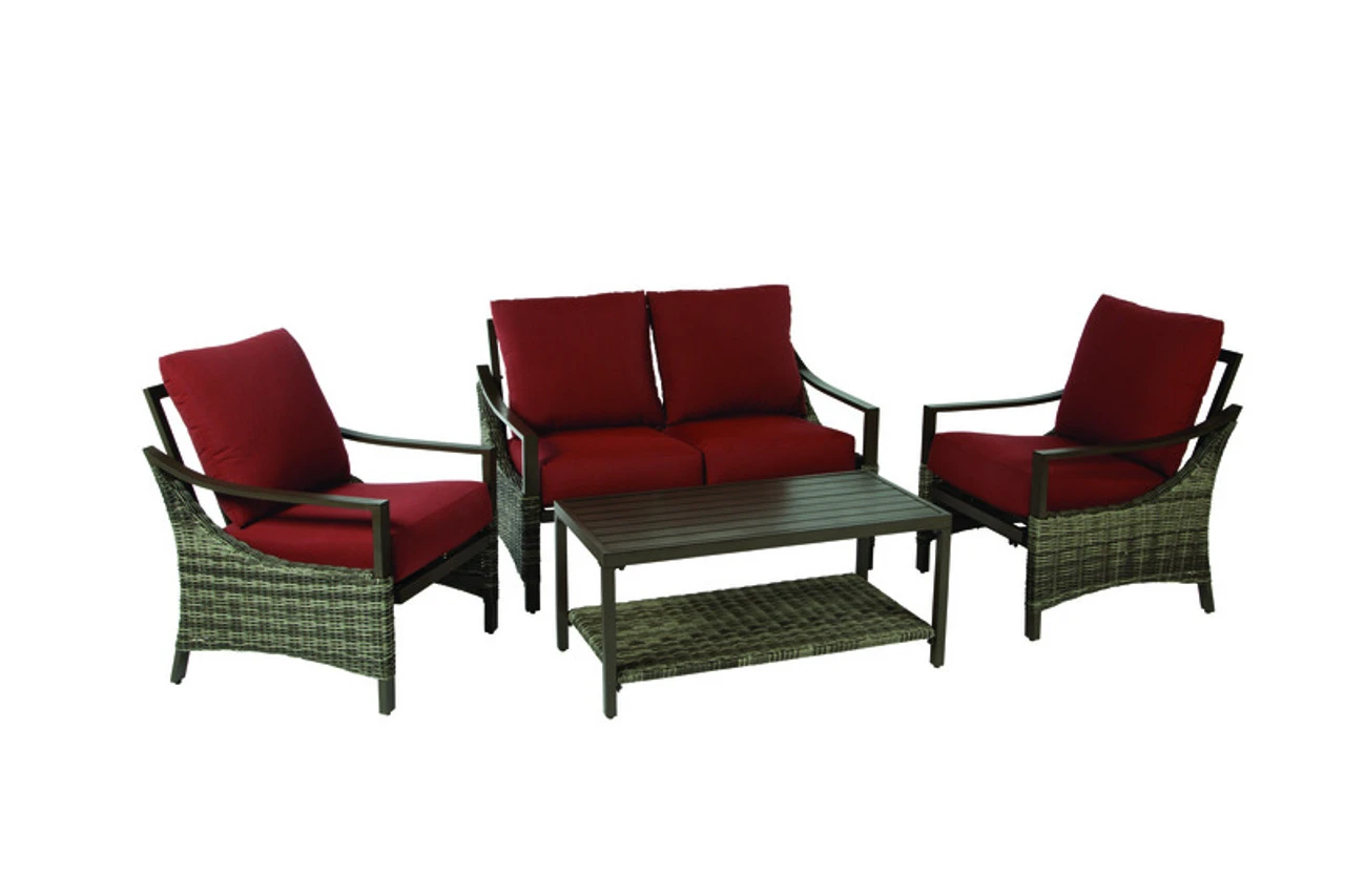 Living Accents Valencia 4 Pc Brown Aluminum Deep Seating Set Red 1 Living Accents Valencia 4 Pc Brown Aluminum Deep Seating Set Red